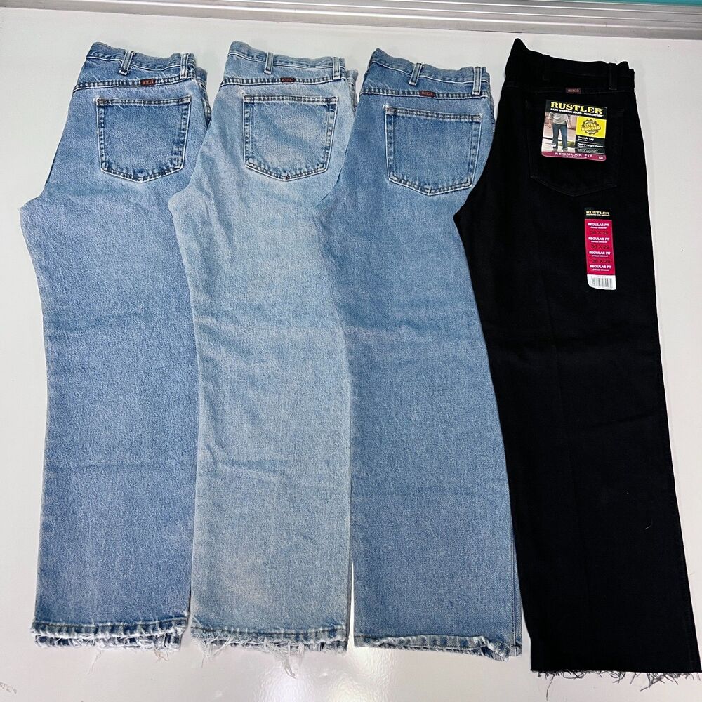 Bundle 4 Rustler Mens Jeans 36 Blue Black Straight Leg Frayed Hem Reseller Lot